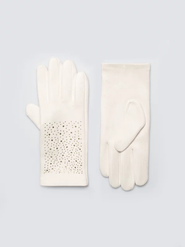 Rękawiczki damskie z ozdobnymi kryształkami kremowe Cristali 103