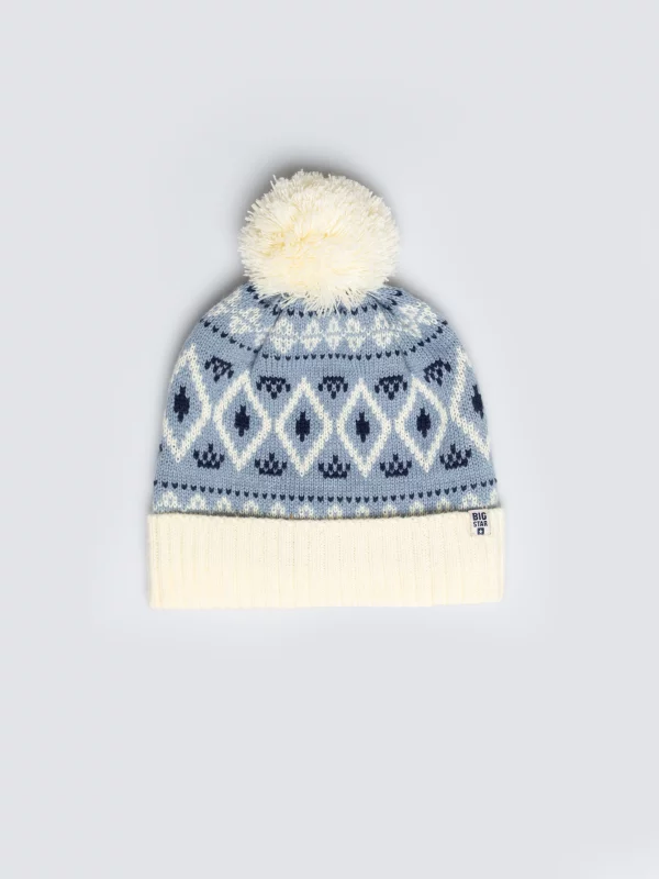 Czapka zimowa z pomponem śmietankowo-błękitna Igory 000