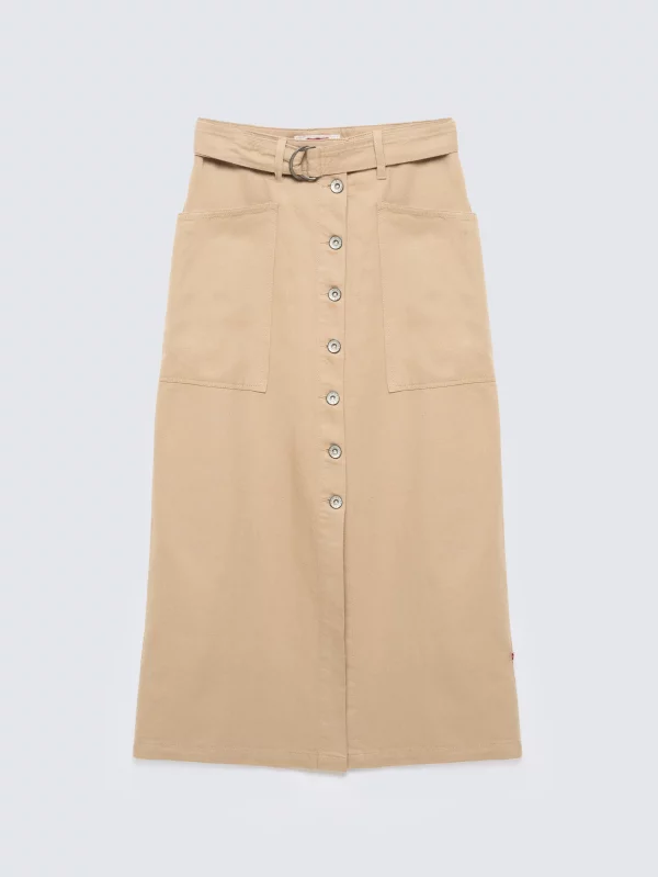 Spódnica damska midi z dodatkiem lnu z ozdobnymi guzikami beżowa Anesa 805