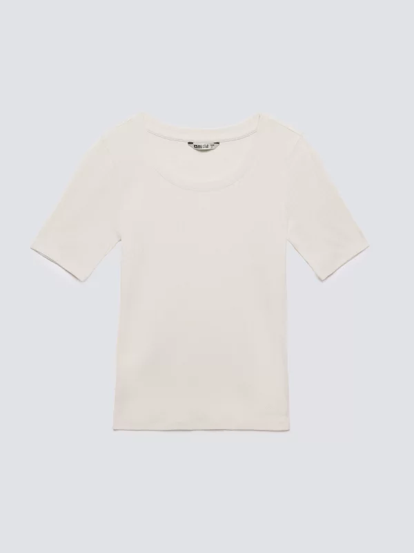 Koszulka damska slim w prążek kremowa Asterca 103