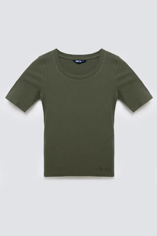 Koszulka damska slim w prążek khaki Asterca 303