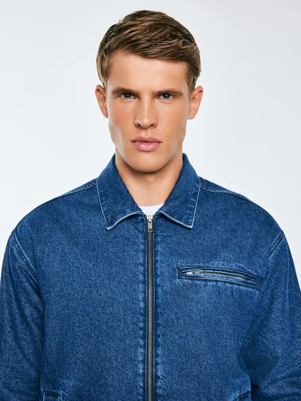 Kurtka męska jeansowa zapinana na zamek ocieplana granatowa Malcom 530