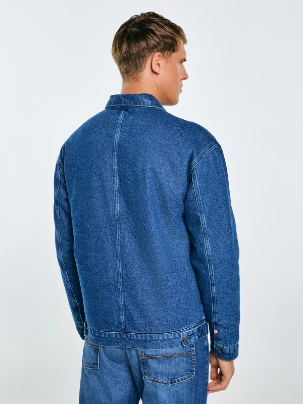 Kurtka męska jeansowa zapinana na zamek ocieplana granatowa Malcom 530