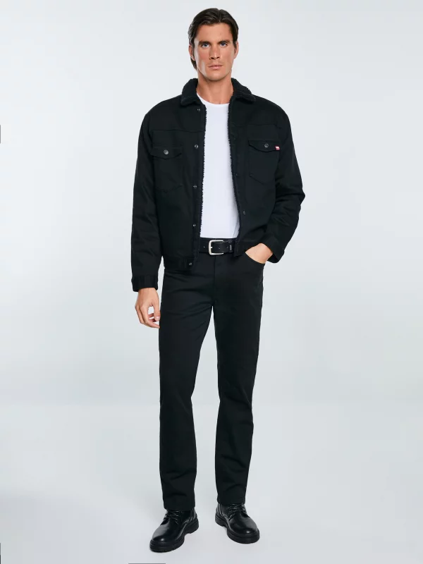Kurtka męska jeansowa z futerkiem czarna Denver 915