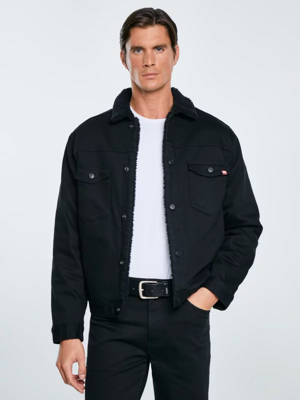 Kurtka męska jeansowa z futerkiem czarna Denver 915
