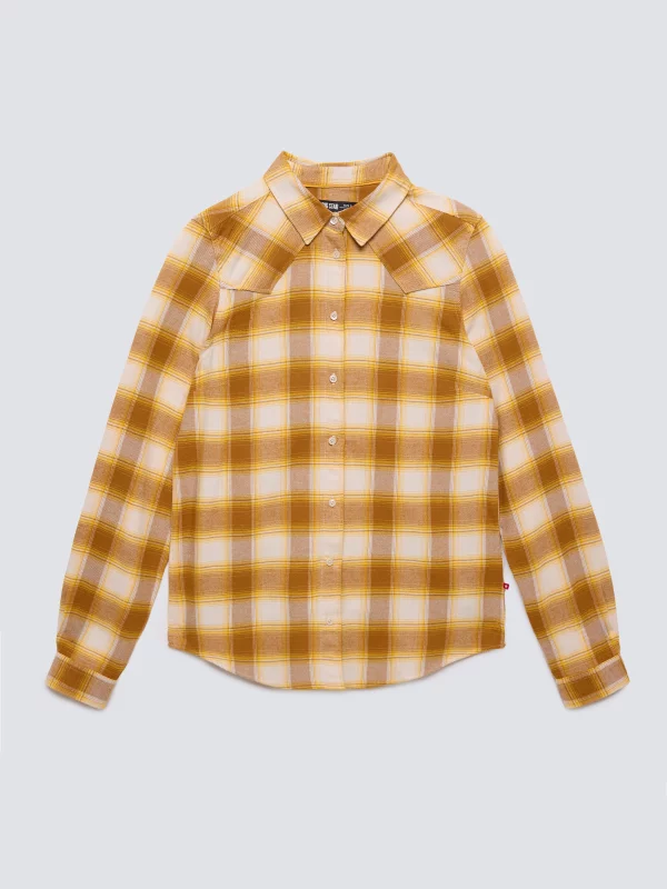 Koszula damska flanelowa w kratę żółto-brązowa Dreni 201