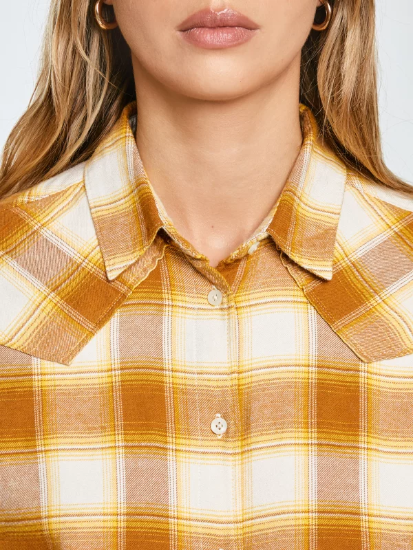 Koszula damska flanelowa w kratę żółto-brązowa Dreni 201