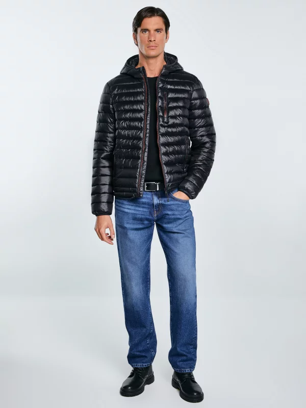 Kurtka męska pikowana z kapturem czarna Horp 906