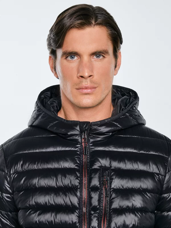 Kurtka męska pikowana z kapturem czarna Horp 906