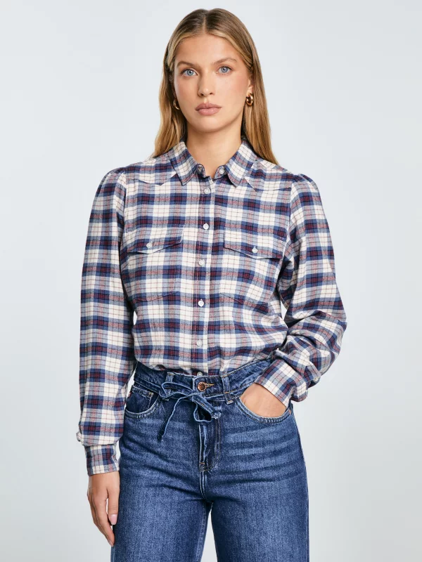 Koszula damska flanelowa w krate granatowo-beżowa Indina 401