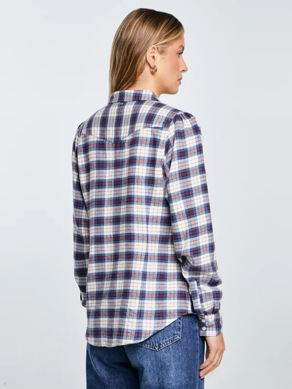 Koszula damska flanelowa w krate granatowo-beżowa Indina 401