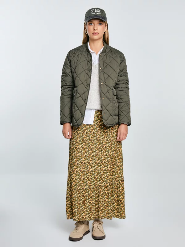 Spódnica damska maxi z wiskozy z motywem kwiatowym żółta Inger 201