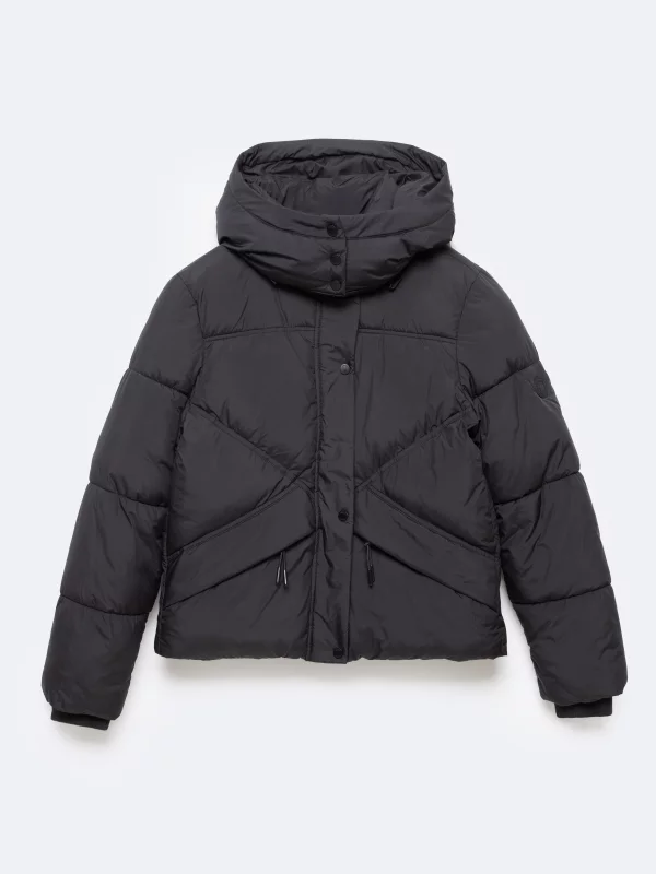 Kurtka damska pikowana z odpinanym kapturem czarna Kelviana 906