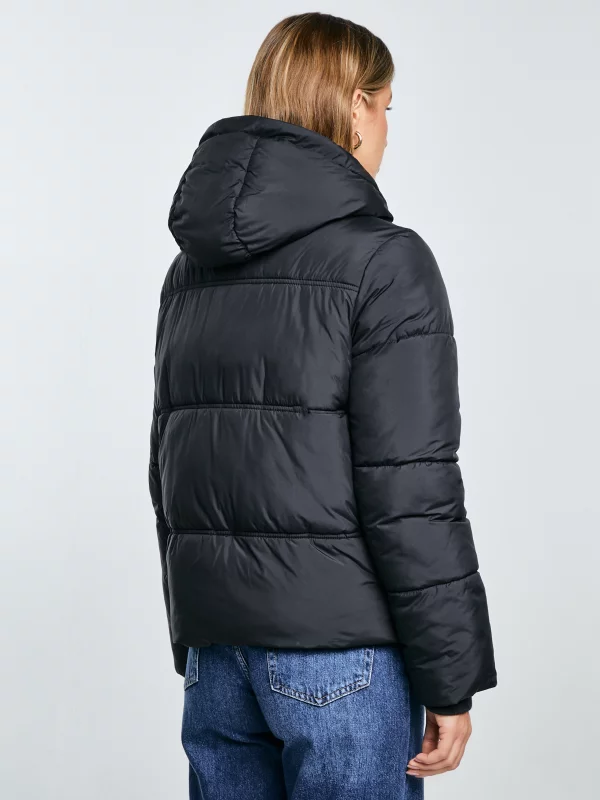 Kurtka damska pikowana z odpinanym kapturem czarna Kelviana 906