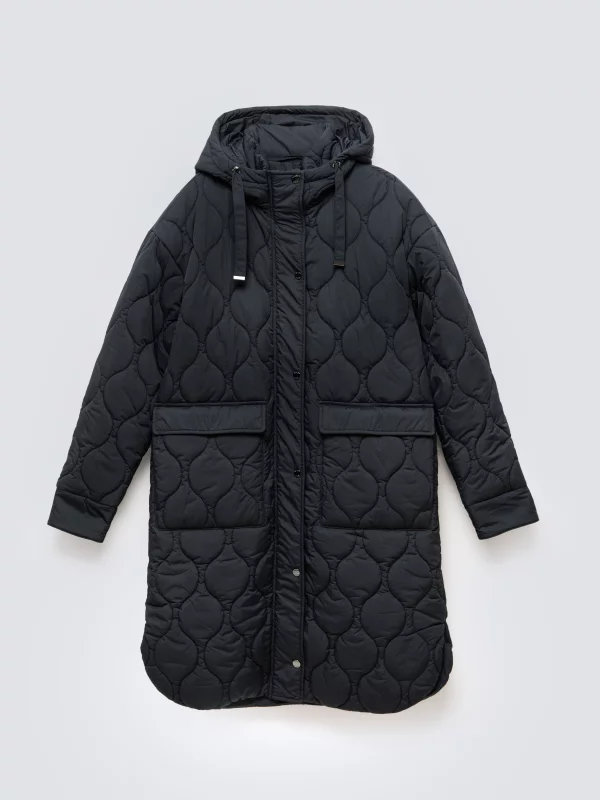 Płaszcz damski oversize z ozdobnym pikowaniem czarny Kinnetisa 906