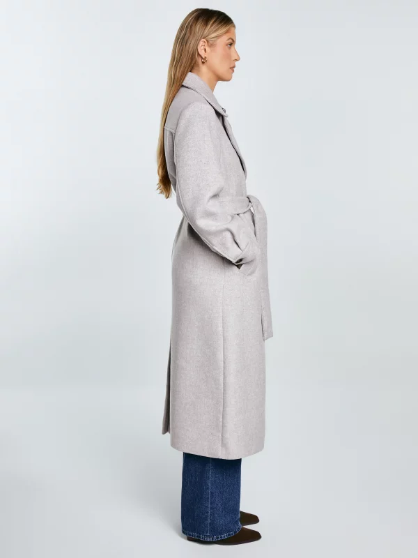 Płaszcz damski z wełną z paskiem beżowy Ksenia 801