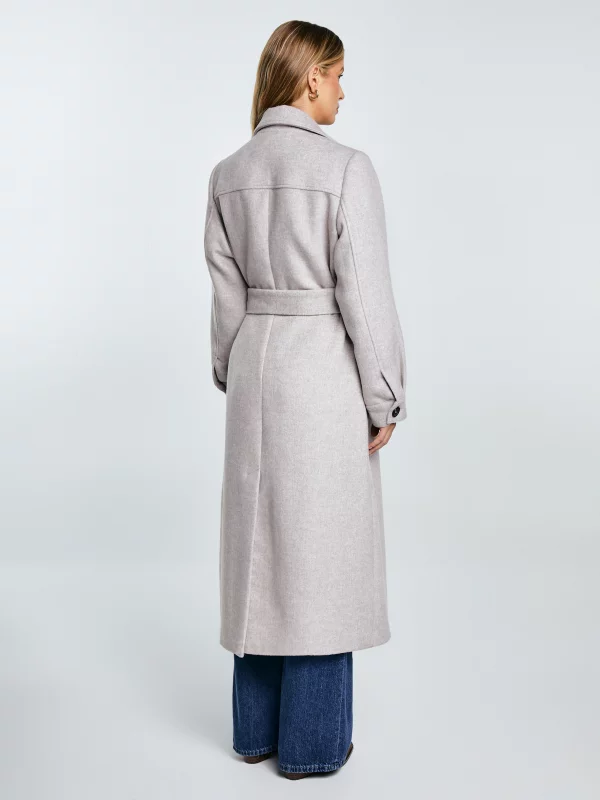 Płaszcz damski z wełną z paskiem beżowy Ksenia 801