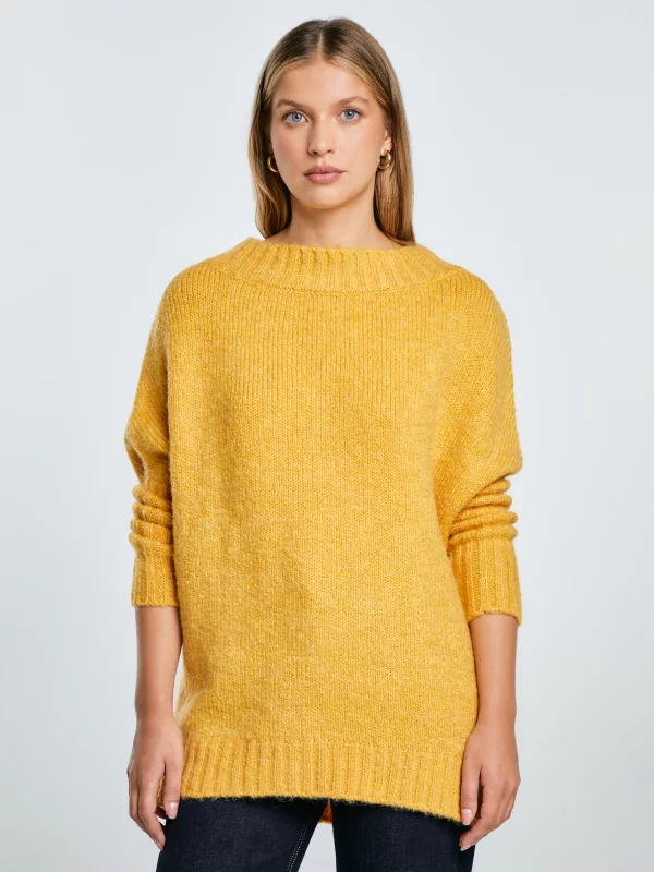 Sweter damski oversize z dodatkiem wełny żółty Mayamiko 201