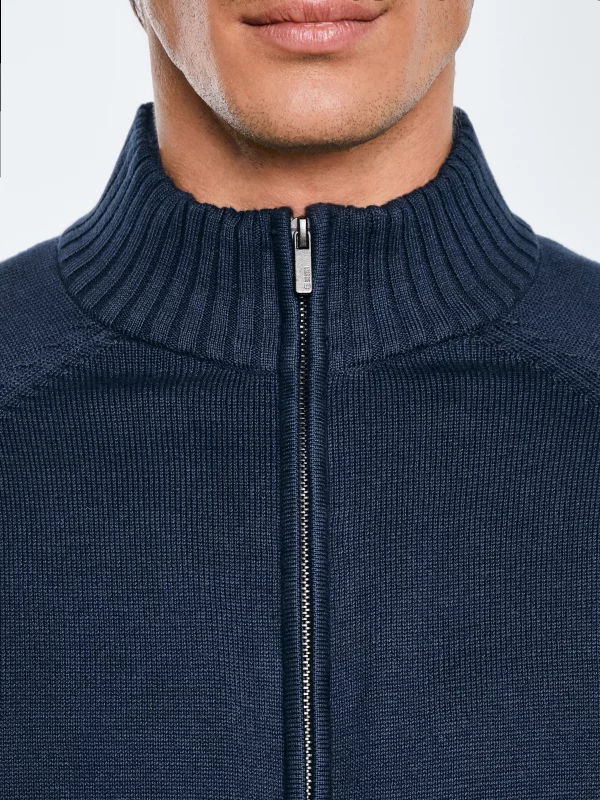 Sweter męski rozpinany ze stójką granatowy Nazar 403