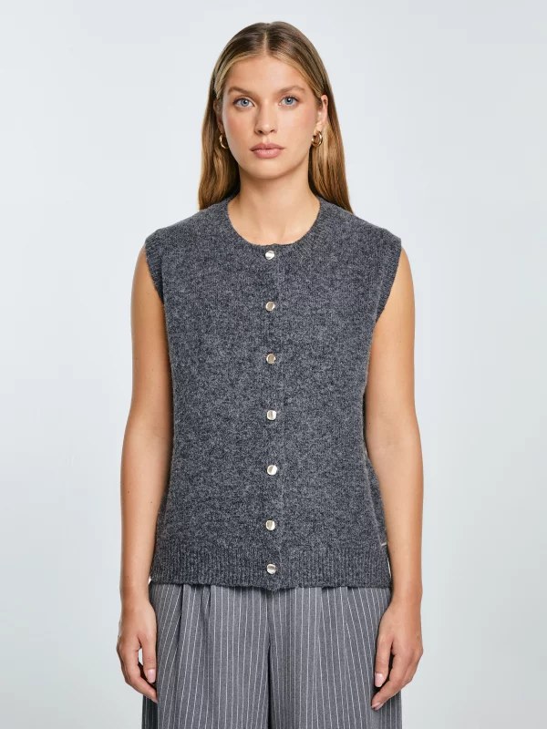 Kamizelka damska sweterkowa z dodatkiem wełny szara Vesta 903