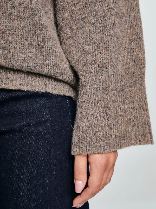 Sweter damski v-neck oversize z dodatkiem wełny brązowy Violina 804