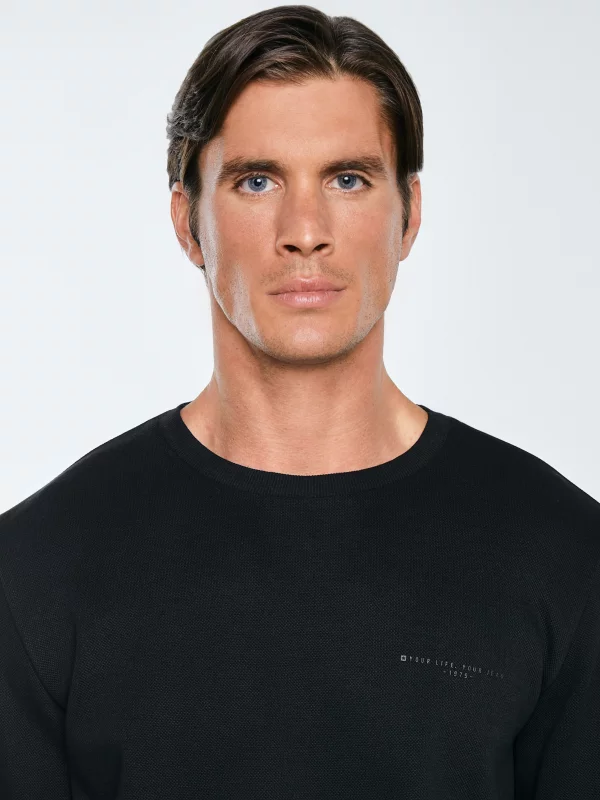 Bluza męska ze splotem pique czarna Wiler 906