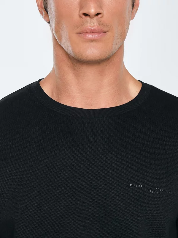 Bluza męska ze splotem pique czarna Wiler 906