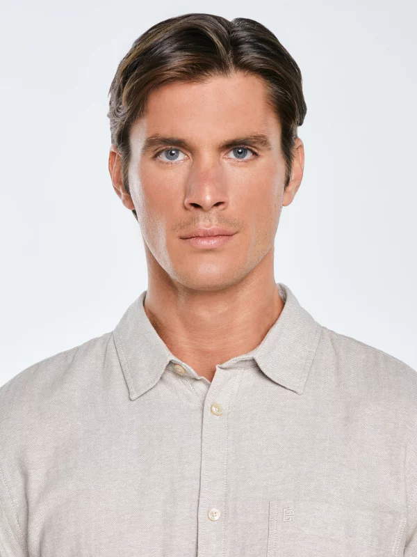 Koszula męska w drobną jodełkę beżowa Grest 800