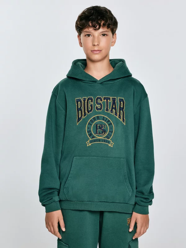 Bluza chłopięca z kapturem z haftem zielona Liron 304