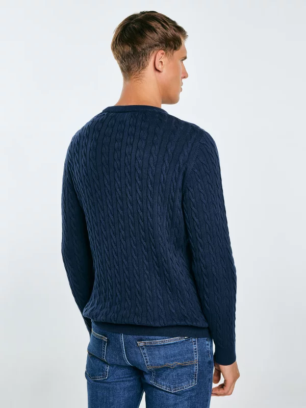 Sweter męski ze splotem warkoczowym granatowy Amaris 403