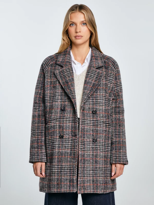 Płaszcz damski z dodatkiem wełny w kratę wielokolorowy Ariela 000