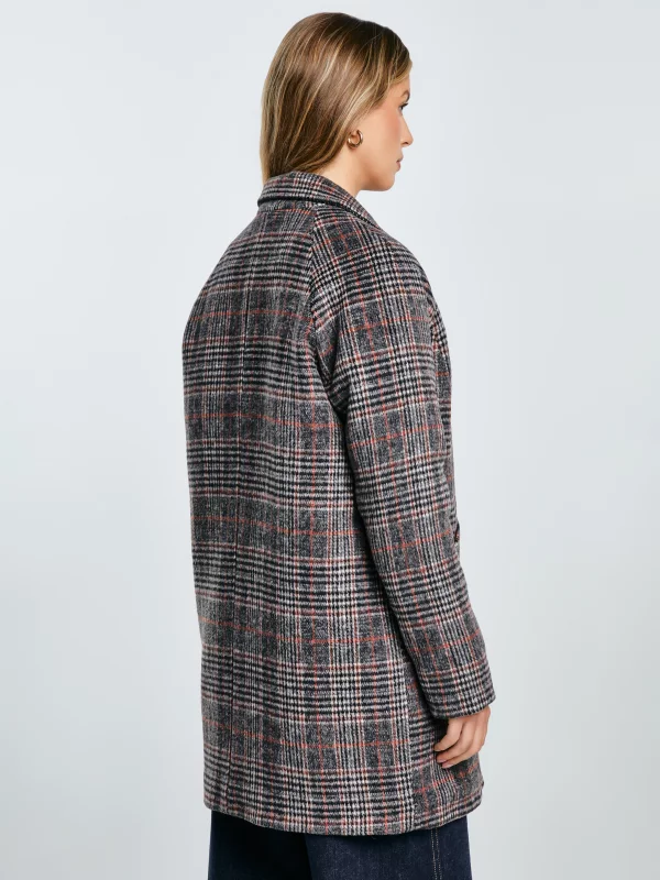 Płaszcz damski z dodatkiem wełny w kratę wielokolorowy Ariela 000