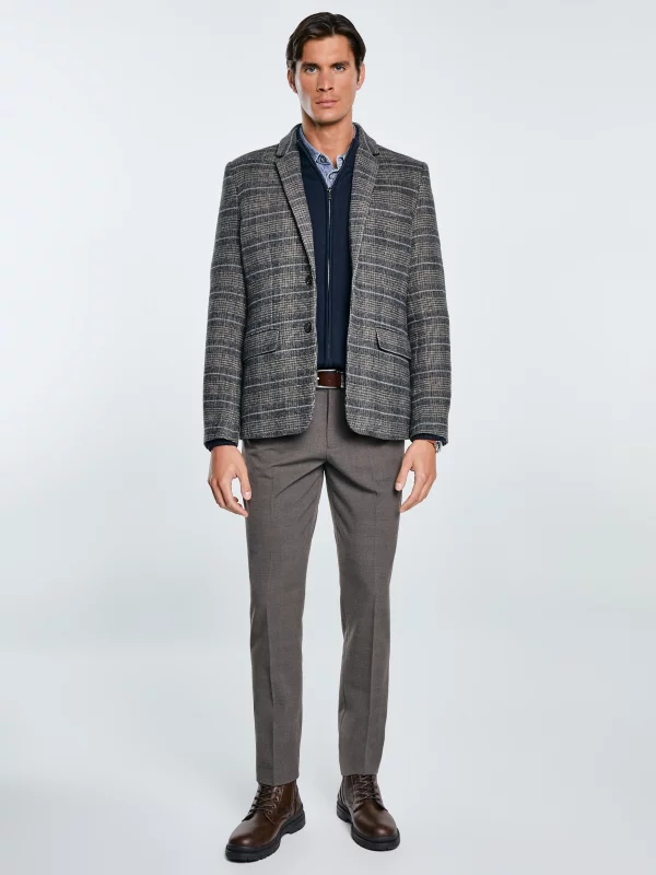 Marynarka męska z dodatkiem wełny w kratę brązowa Filo 803