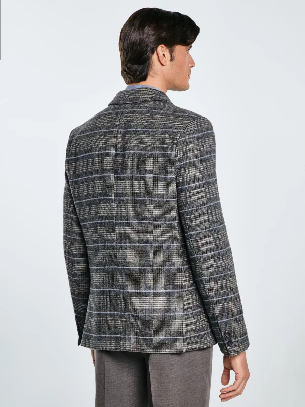 Marynarka męska z dodatkiem wełny w kratę brązowa Filo 803