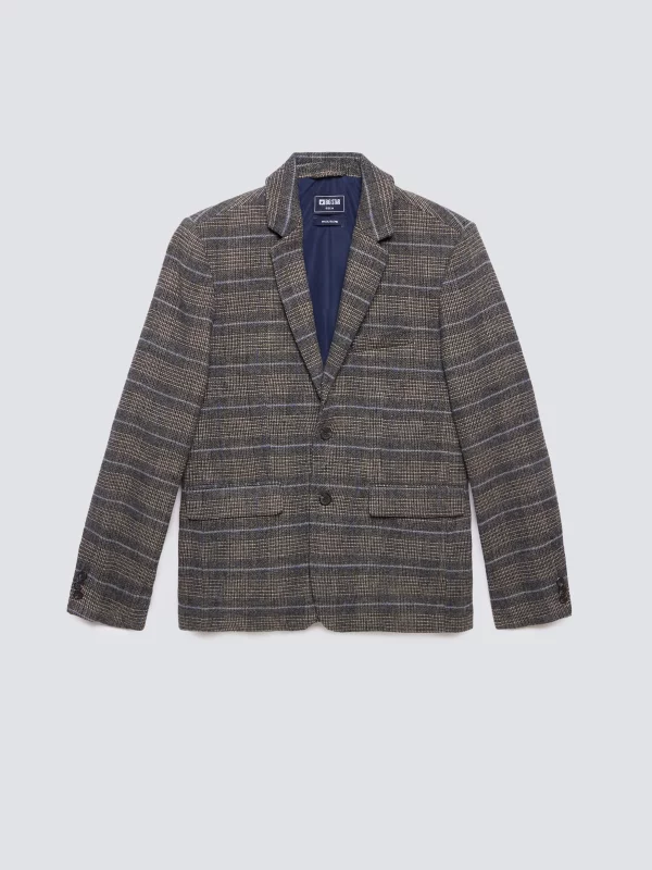 Marynarka męska z dodatkiem wełny w kratę brązowa Filo 803