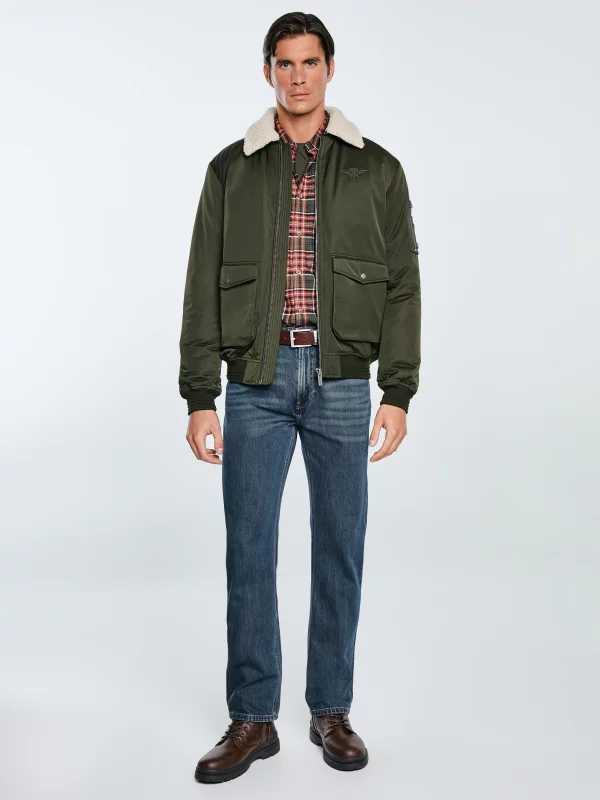 Kurtka męska bomber z kożuszkiem khaki Getnew 303