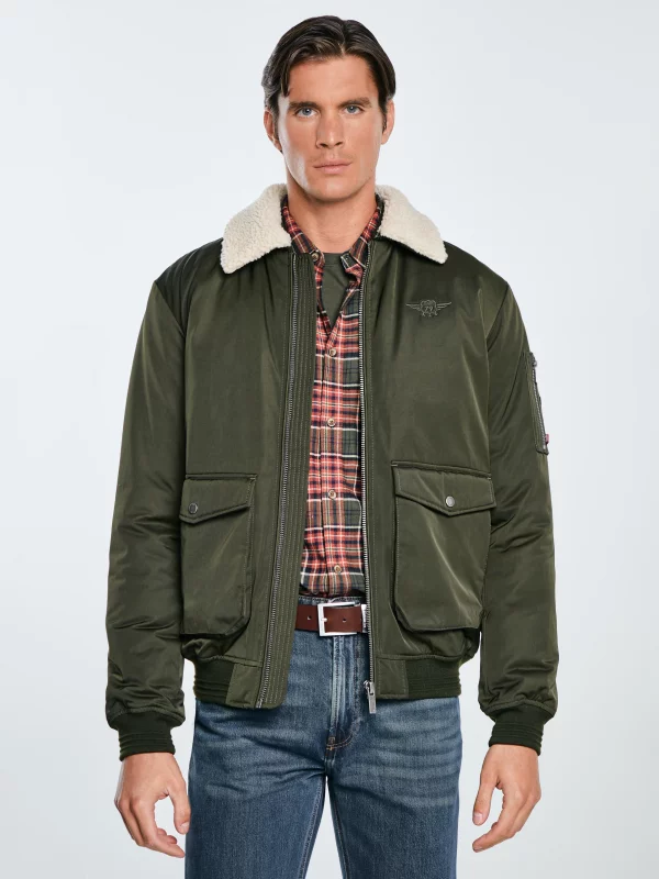 Kurtka męska bomber z kożuszkiem khaki Getnew 303