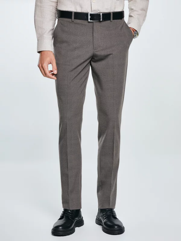 Spodnie męskie z kantem w kratę brązowo-szare Jordini 803