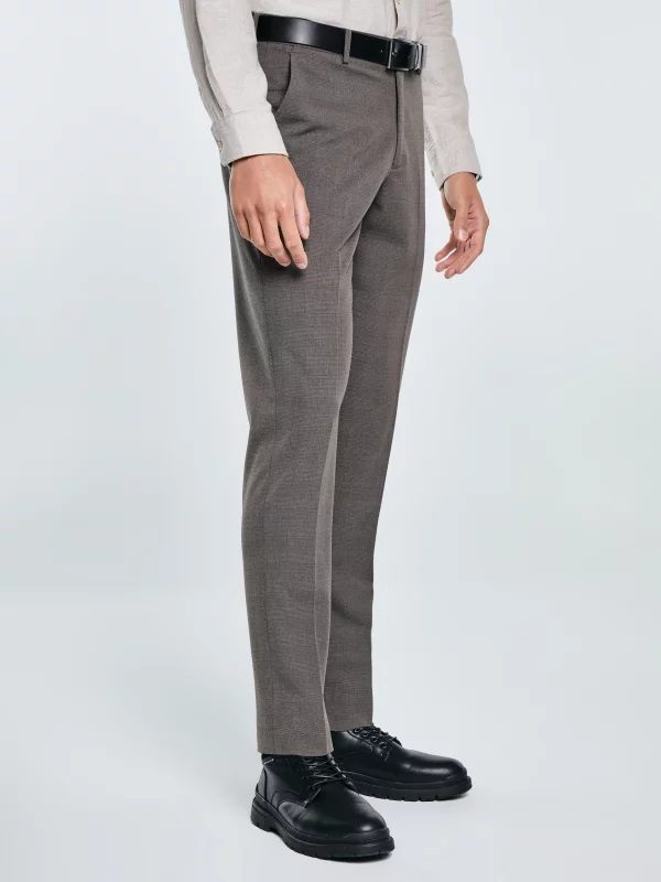 Spodnie męskie z kantem w kratę brązowo-szare Jordini 803