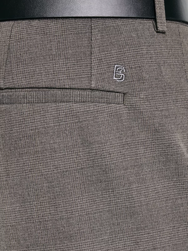 Spodnie męskie z kantem w kratę brązowo-szare Jordini 803