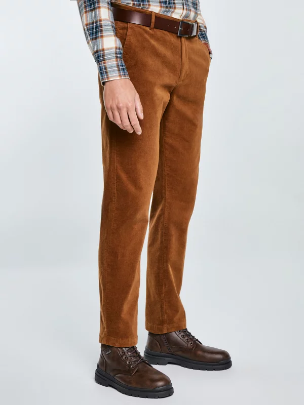 Spodnie męskie chinosy sztruks brązowe Trevis 802