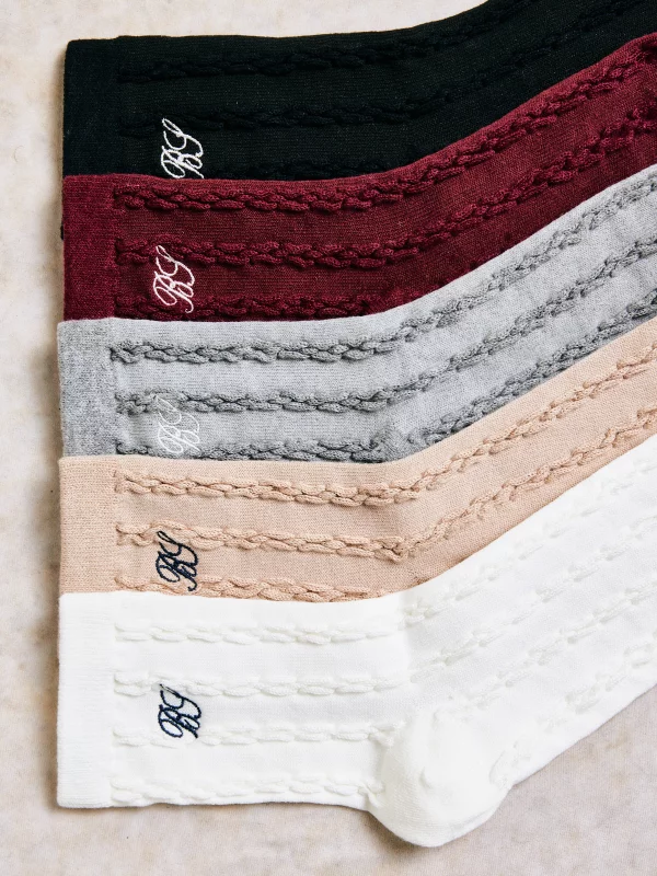 Skarpety damskie z wiskozą z warkoczowym splotem beżowe Brajda 801