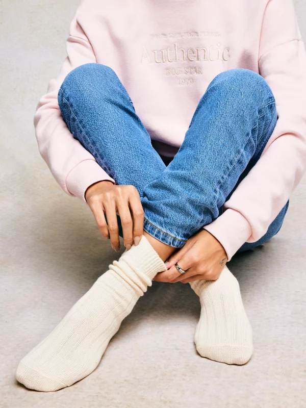 Skarpety damskie w prążek kremowy Doti 102