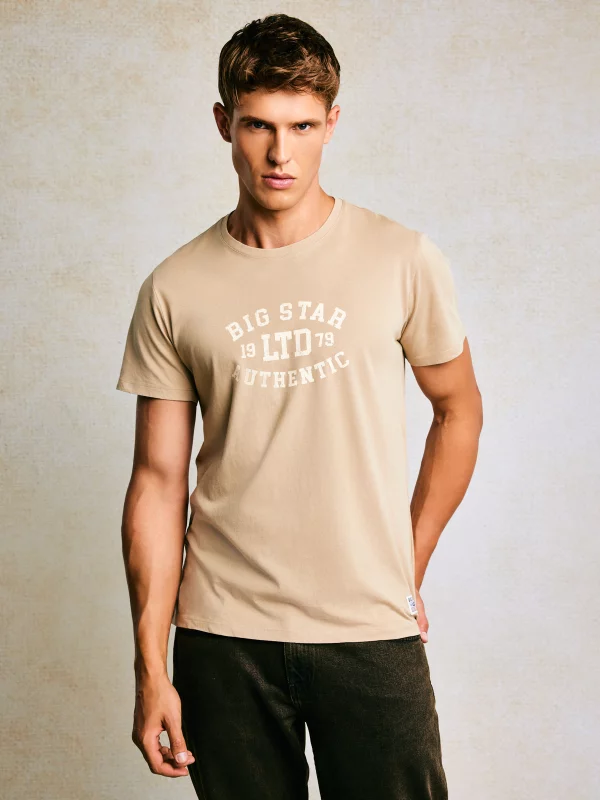 Koszulka męska z nadrukiem beżowa Teller 804