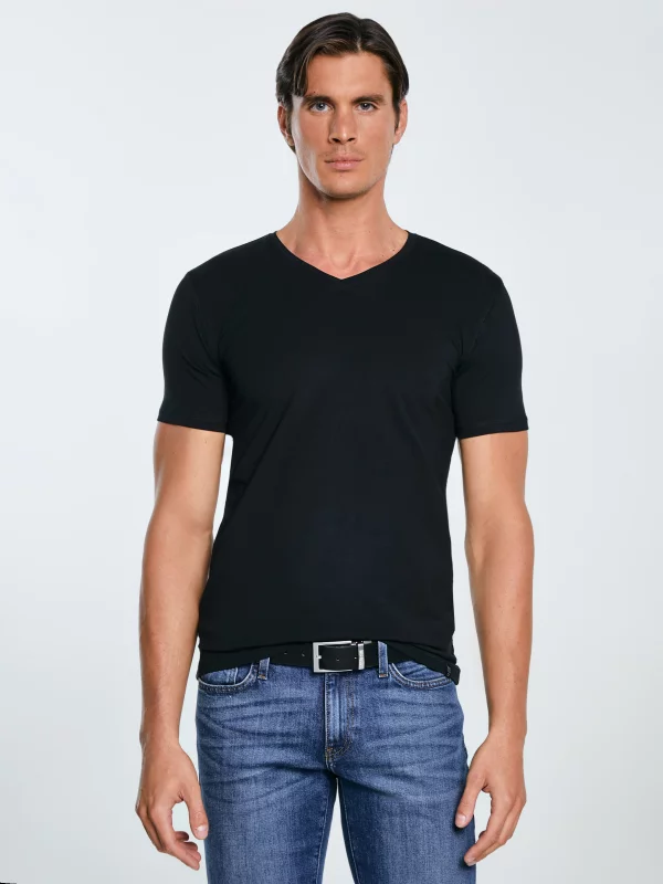 Koszulka męska slim v-neck z bawełny supima czarna Supiclassicov 906