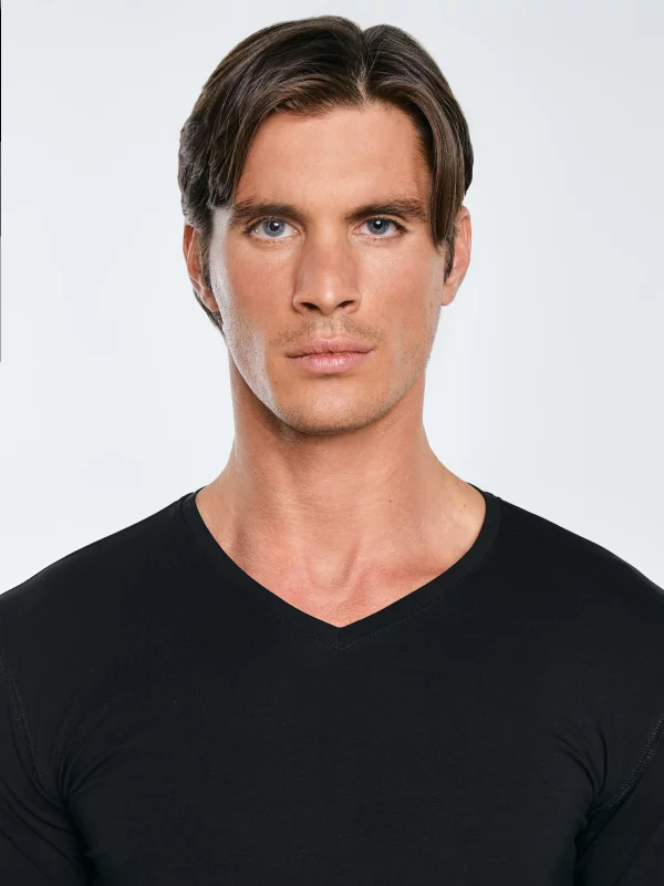 Koszulka męska slim v-neck z bawełny supima czarna Supiclassicov 906