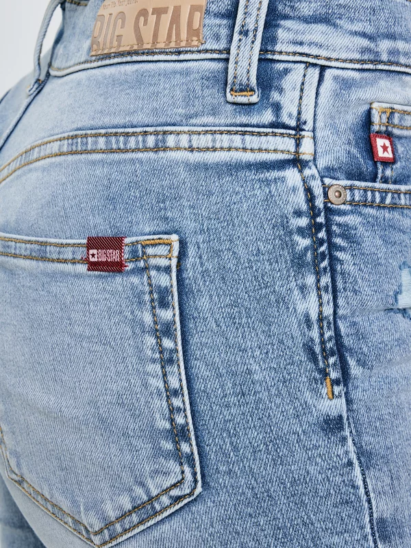 Jeansy damskie z wysokim stanem z przetarciami jasnoniebieskie Adela High Waist 156