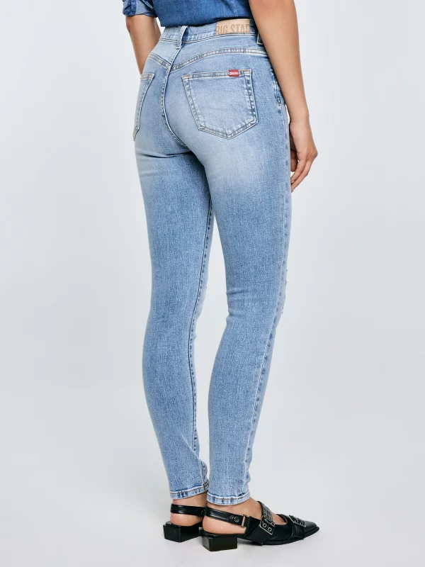 Jeansy damskie z wysokim stanem z przetarciami jasnoniebieskie Adela High Waist 156