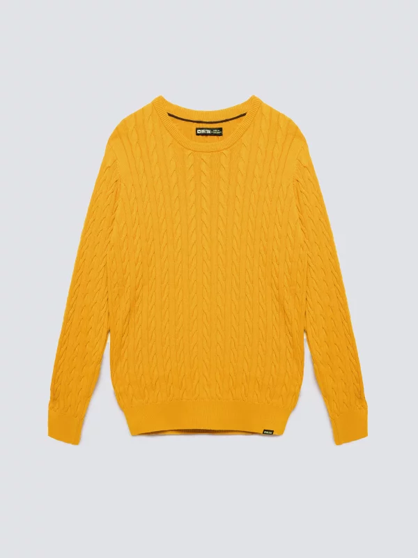 Sweter męski ze splotem warkoczowym żołty Amaris 201