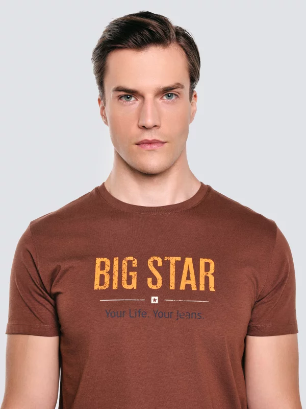 Koszulka męska o klasycznym kroju brązowa Bruno 804